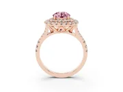 Round Halo Split Shank Engagement Ring Setting for a Fancy Pink Lab-Grown Diamond | Pavé Strands | Rose Gold