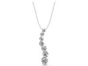 Round Lab-Grown Diamond Graduated S-Line Pendant Necklace | Shared Prongs | Sterling Silver
