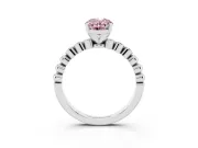 Fancy Pink Oval Cut Diamond Solitaire Engagement Ring Set in White gold with Bezel Accents on Beaded Band