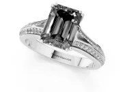 Emerald Cut Split Shank Engagement Ring Setting for a Black Center | Pavé Band | White Gold