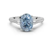 Oval Vintage Cathedral Engagement Ring Setting for a Fancy Blue Lab-Grown Diamond | Carved Band | Platinum