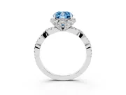 Fancy Blue Cushion Cut Diamond Halo Twist Band Solitaire Ring Set in White gold with Prong-Set Center Stone
