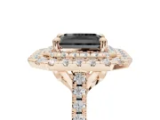 Fancy Black Radiant Cut Lab-Grown Diamond Double Halo Statement Ring Set in Rose Gold with Pavé Band