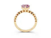 Fancy Pink Heart Cut Diamond Solitaire Engagement Ring Set in Yellow gold with Bezel Accents on Beaded Band