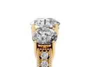 Round Vintage Three Stone Engagement Ring Setting | Milgrain Pavé Band | Yellow Gold