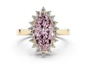 Fancy Pink Marquise Cut Diamond Halo Ring Set in Yellow gold with Round Halo and Smooth Solitaire Band