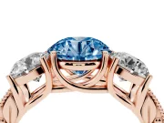 Round Vintage Three Stone Engagement Ring Setting for a Fancy Blue Lab-Grown Diamond | Rose Gold