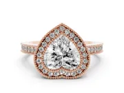 Heart Cut Diamond Round Halo Ring Set in Rose gold with Pavé Band