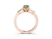 Pear-Shaped Three-Stone Engagement Ring Setting for a Fancy Green Lab-Grown Diamond | Tapered Baguettes | Rose Gold