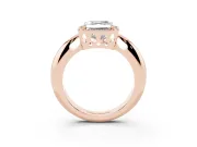Asscher Cut Diamond Halo Engagement Ring Set in Rose gold with Plain Split Shank and Prong Setting
