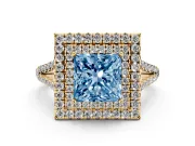 Princess Cut Halo Engagement Ring Setting for a Fancy Blue Lab-Grown Diamond | Yellow Gold - Design NV-24799