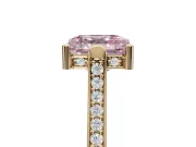 Asscher Cut Vintage Cathedral Engagement Ring Setting for a Fancy Pink Lab-Grown Diamond | Carved Band | Yellow Gold