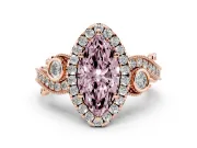 Fancy Pink Marquise Cut Diamond Halo Ring Set in Rose gold with Milgrain Pavé Band and Prong Setting