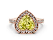 Fancy Yellow Heart Cut Diamond Round Halo Ring Set in Rose gold with Pavé Band