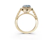 Heart-Shaped Graduated Milgrain Halo Engagement Ring Setting for a Fancy Blue Lab-Grown Diamond | Yellow Gold