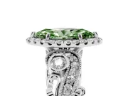 Fancy Green Marquise Cut Diamond Halo Ring Set in Platinum with Milgrain Pavé Band and Prong Setting