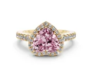 Fancy Pink Heart Cut Diamond Halo Engagement Ring Set in Yellow gold with Pavé Band and Prong Setting