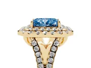 Radiant Cut Halo Split Shank Engagement Ring Setting for a Fancy Blue Lab-Grown Diamond | Pavé Strands | Yellow Gold