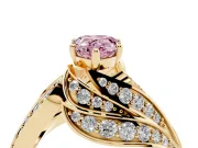 Fancy Pink Pear Cut Diamond Solitaire Ring Set in Yellow gold with Layered Twist Pavé Band