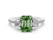 Emerald Cut Three Stone Engagement Ring Setting for a Fancy Green Lab-Grown Diamond | Pave Shoulders | Sterling Silver
