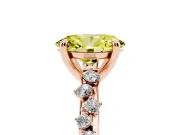 Fancy Yellow Oval Cut Diamond Solitaire Vine Band Ring Set in Rose gold with Round Accents and Prong Setting