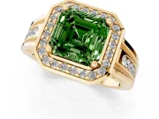 Asscher Cut Halo Engagement Ring Setting for a Fancy Green Lab-Grown Diamond | Channel-Set Split Shank | Yellow Gold