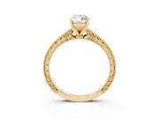 Pear Cut Diamond Solitaire Milgrain Engraved Band Set in Yellow gold with Prong Setting