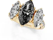Marquise Three Stone Engagement Ring Setting for a Black Center | Accented Shoulders | Yellow Gold