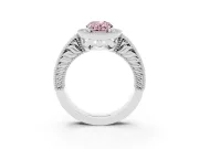 Fancy Pink Oval Cut Diamond Halo Ring Set in Platinum with Round Accent Halo, Pavé Band and Prong Setting