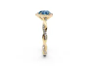 Fancy Blue Heart Cut Diamond Halo Twisted Band Ring Set in Yellow gold with Prong Setting