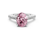 Oval Hidden Halo Pave Engagement Ring Setting for a Fancy Pink Lab-Grown Diamond | Claw Prongs | White Gold