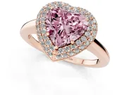 Fancy Pink Heart Cut Diamond Halo Engagement Ring Set in Rose gold with Solitaire Band and Prong Setting