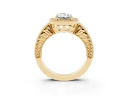 Radiant Cut Vintage Milgrain Halo Engagement Ring Setting | Carved Leaf Detail | Yellow Gold