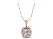 Round Lab-Grown Diamond Cushion Double Halo Pendant Necklace | Pavé Bail | Rose Gold