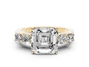 Asscher Cut Close Set Five Stone Engagement Ring Setting | Yellow Gold