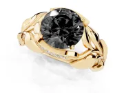 Round Leaf Bypass Engagement Ring Setting for a Black Center | Pavé Leaf Accents | Yellow Gold