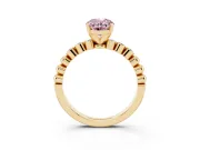 Fancy Pink Oval Cut Diamond Solitaire Engagement Ring Set in Yellow gold with Bezel Accents on Beaded Band