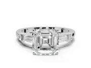 Asscher Cut Tapered Baguette Engagement Ring Setting | Bar Set Sides | White Gold
