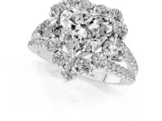 Heart-Shaped Scalloped Halo Engagement Ring Setting | Pear Side Stones | Sterling Silver
