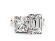 Radiant Cut and Emerald Cut Toi Moi Ring Set in Rose gold with Prong Setting