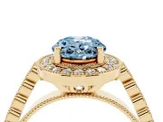 Oval Milgrain Halo Engagement Ring Setting for a Fancy Blue Lab-Grown Diamond | Graduated Bezel Accents | Yellow Gold