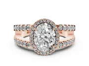 Oval Halo Split Shank Engagement Ring Setting | Pavé Strands | Rose Gold