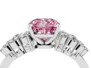 Fancy Pink Cushion Cut Diamond Cluster Engagement Ring Set in Platinum with Pavé Band and Prong Setting