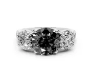 Round Three Stone Engagement Ring Setting for a Black Center | Accented Shoulders | White Gold