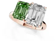 Fancy Green Emerald Cut and Emerald Cut Toi Moi Ring Set in Rose gold with Prong Setting