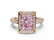 Radiant Cut Sectioned Halo Engagement Ring Setting for a Fancy Pink Lab-Grown Diamond | Rose Gold