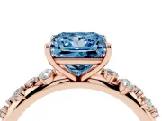 Fancy Blue Princess Cut Diamond Cluster Solitaire Ring Set in Rose gold with Prong Setting
