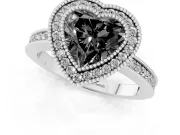 Fancy Black Heart Cut Diamond Round Halo Ring Set in Silver with Pavé Band