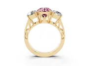 Round Engagement Ring Setting for a Fancy Pink Lab-Grown Diamond | Three Stone | Yellow Gold
