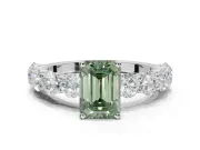 Emerald Cut Side Stone Engagement Ring Setting for a Fancy Green Lab-Grown Diamond | Scalloped Prong Accents | Platinum
